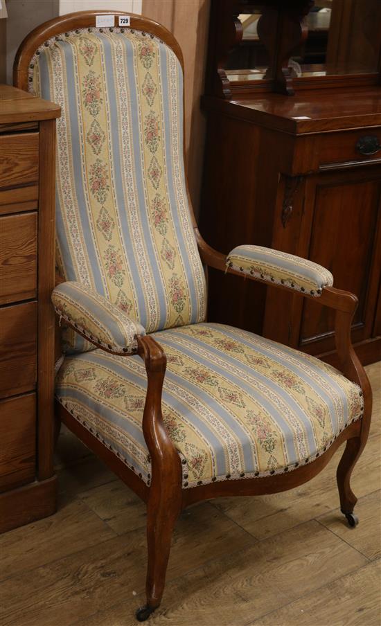 An upholstered armchair